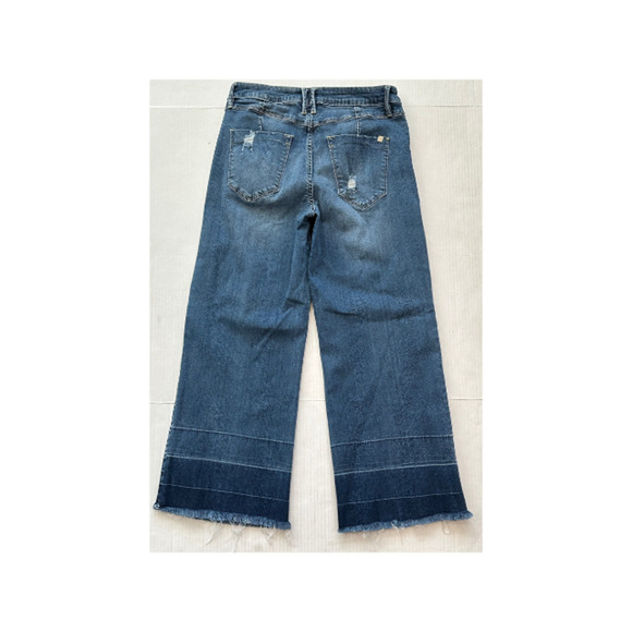 Bebe Capri Crop Jeans Wide Leg Frayed Hem Distressed Blue Women’s 29 - Picture 4 of 7